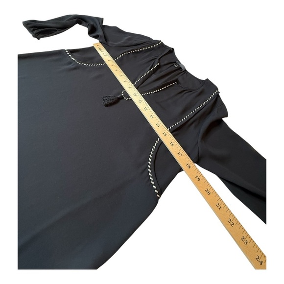 J. Crew Black White Split Neck Tassel Braided Trim Popover Tunic Womens Size 2 - Picture 7 of 10